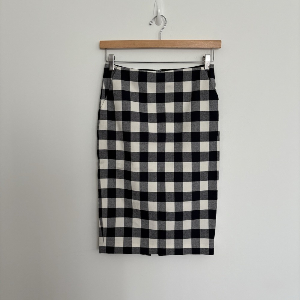 Hobbs London Womens Pencil Skirt Size 4 Navy Blue White Plaid Checkered Pockets